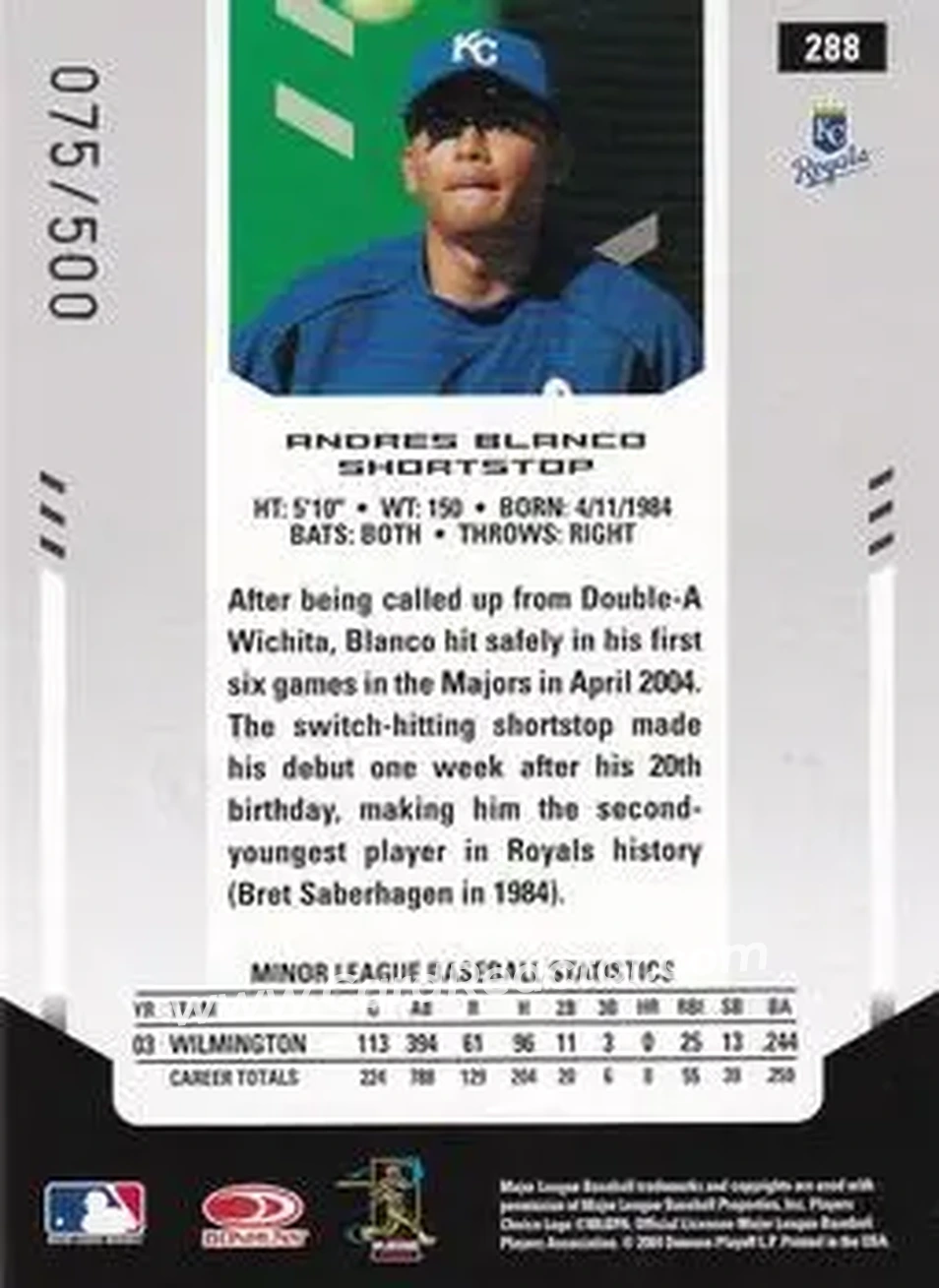2004 Leaf Certified Materials #288 - Andres Blanco - Kansas City Royals - Back