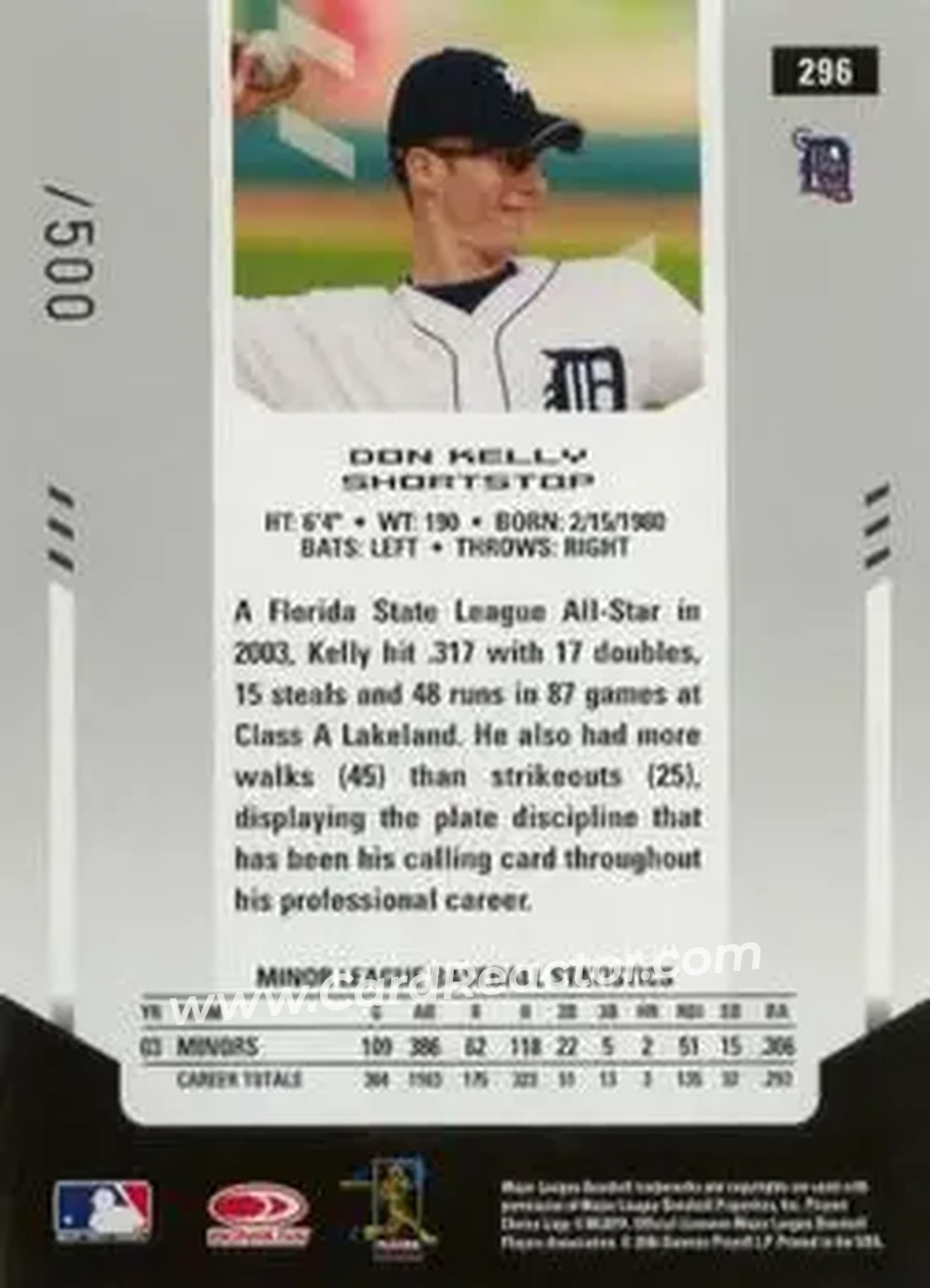 2004 Leaf Certified Materials #296 - Don Kelly - Detroit Tigers - Back