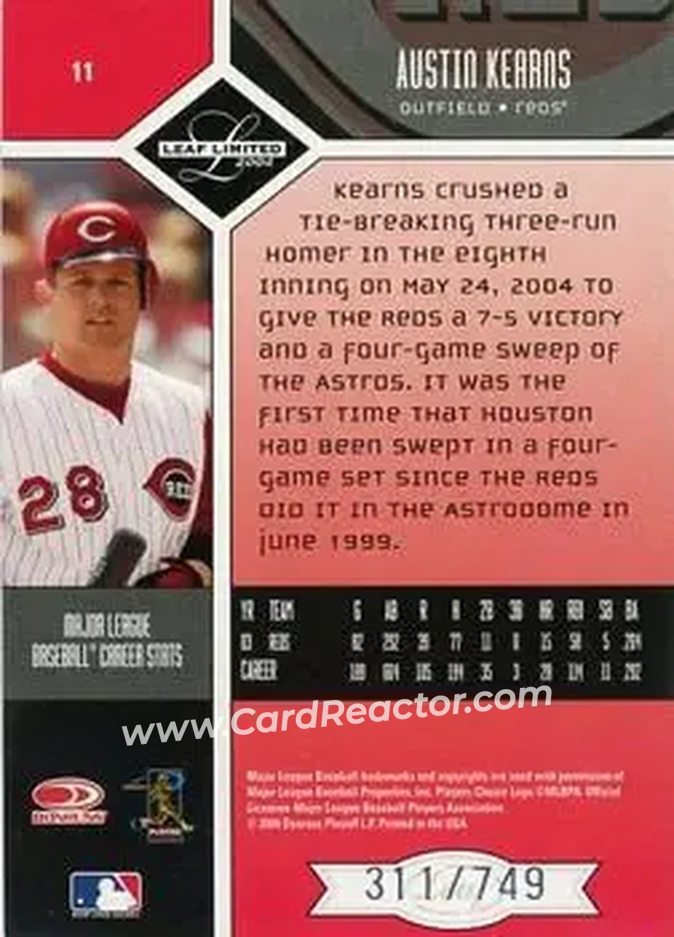 2004 Leaf Limited #11 - Austin Kearns - Cincinnati Reds - Back