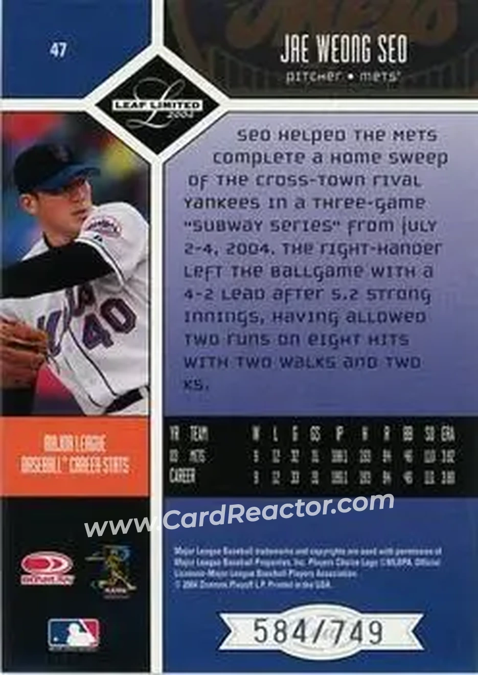2004 Leaf Limited #47 - Jae Seo - New York Mets - Back