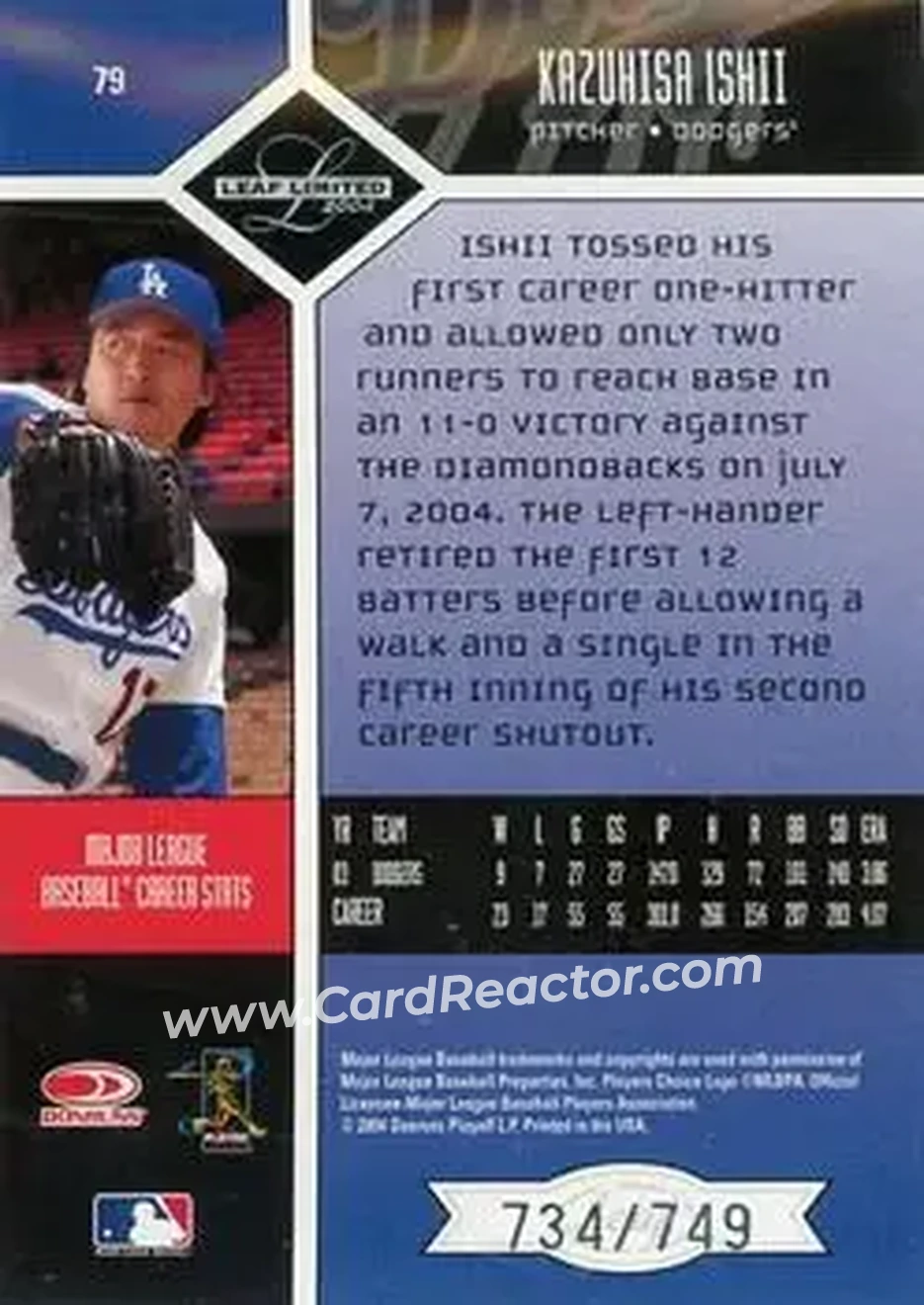 2004 Leaf Limited #79 - Kazuhisa Ishii - Los Angeles Dodgers - Back 2004 Leaf Limited #79 - Kazuhisa Ishii - Los Angeles Dodgers - Back