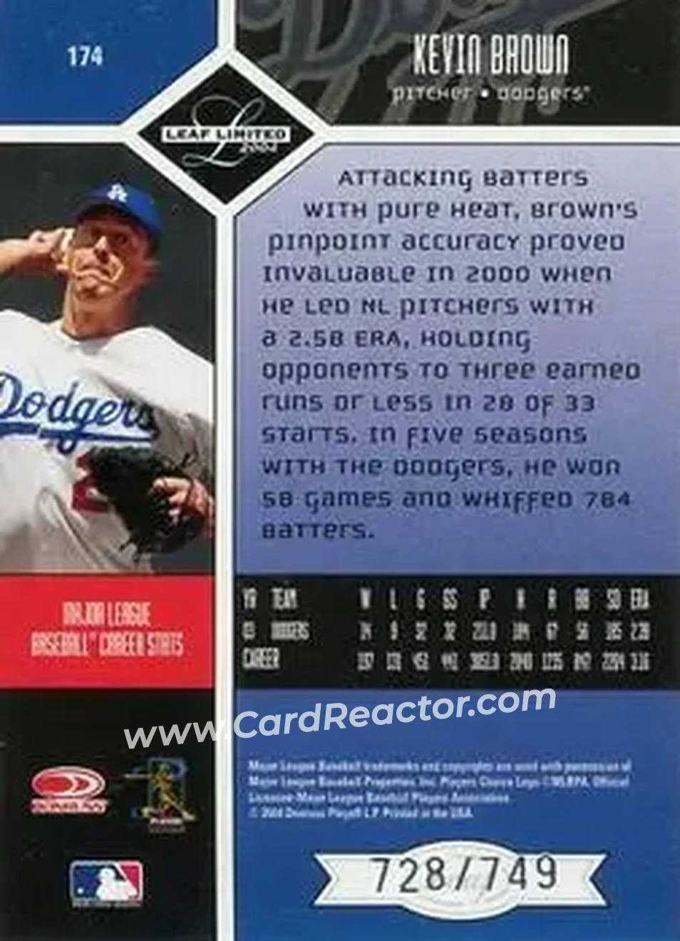 2004 Leaf Limited #174 - Kevin Brown - Los Angeles Dodgers - Back 2004 Leaf Limited #174 - Kevin Brown - Los Angeles Dodgers - Back