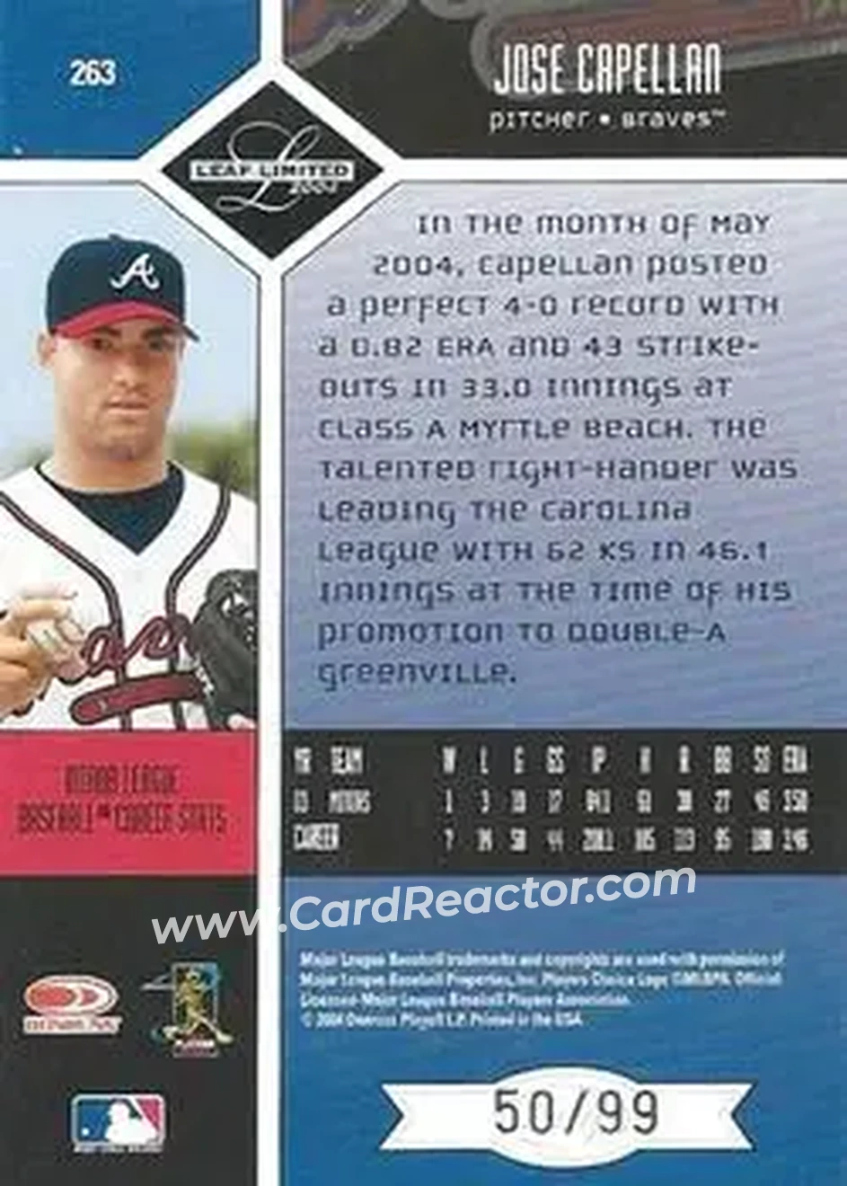 2004 Leaf Limited #263 - Jose Capellan - Atlanta Braves - Back
