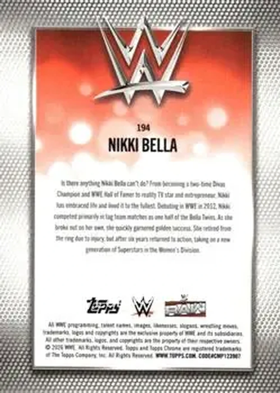 2026 Topps Chrome WWE #194 - Nikki Bella - Back