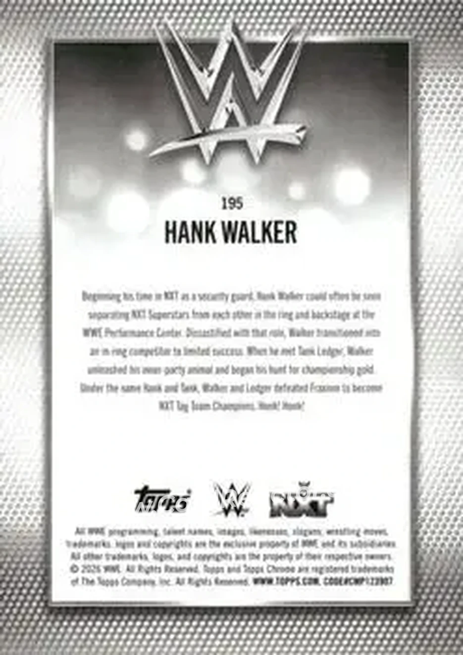 2026 Topps Chrome WWE #195 - Hank Walker - Back 2026 Topps Chrome WWE #195 - Hank Walker - Back