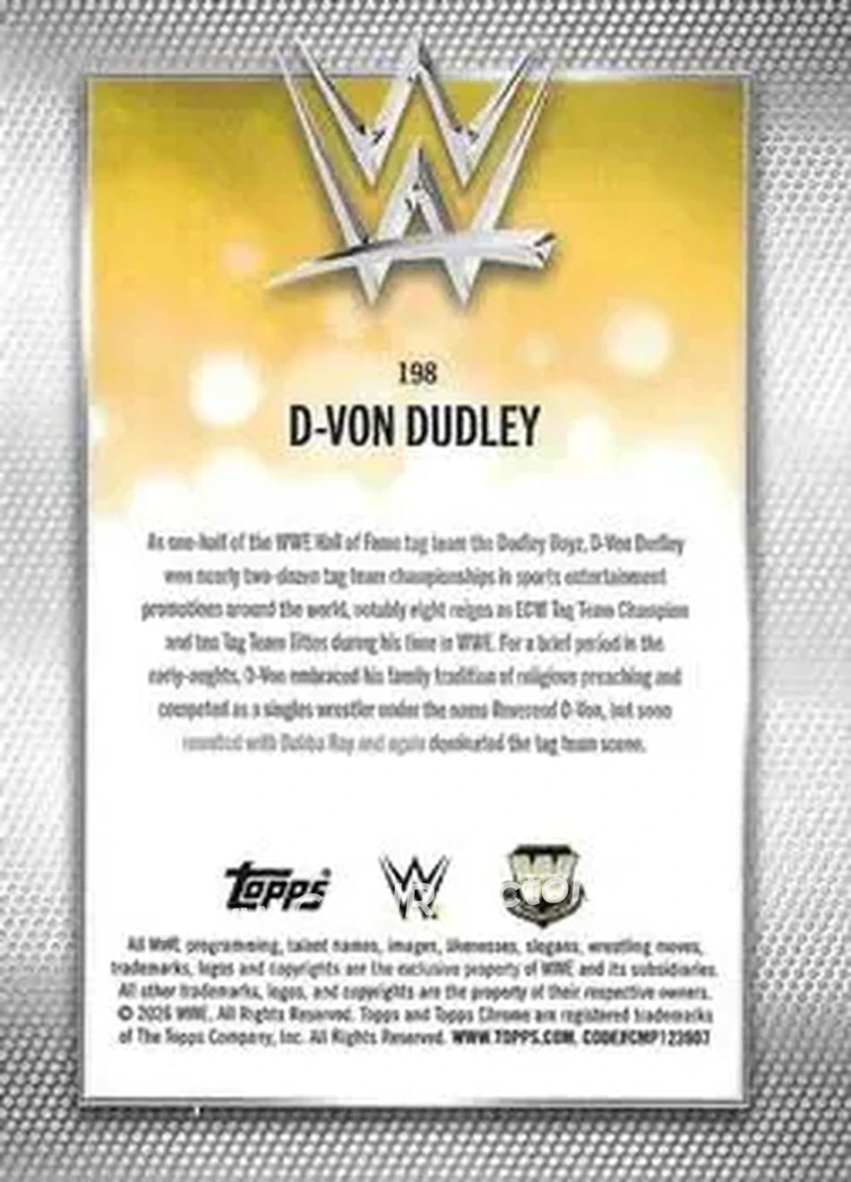 2026 Topps Chrome WWE #198 - D-Von Dudley - Back