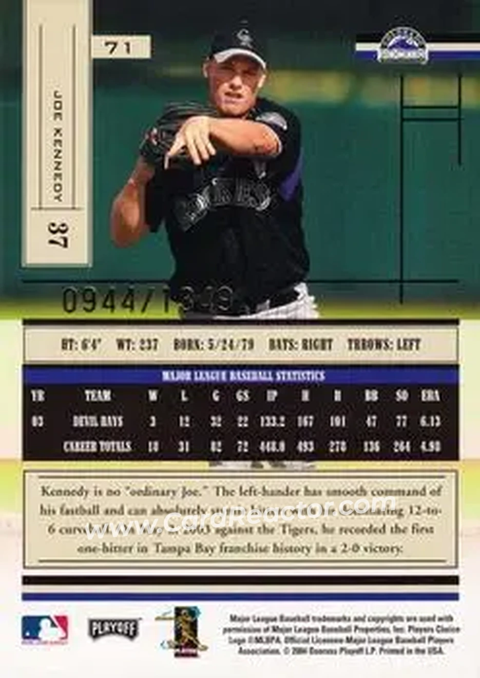 2004 Playoff Absolute Memorabilia #71 - Joe Kennedy - Colorado Rockies - Back