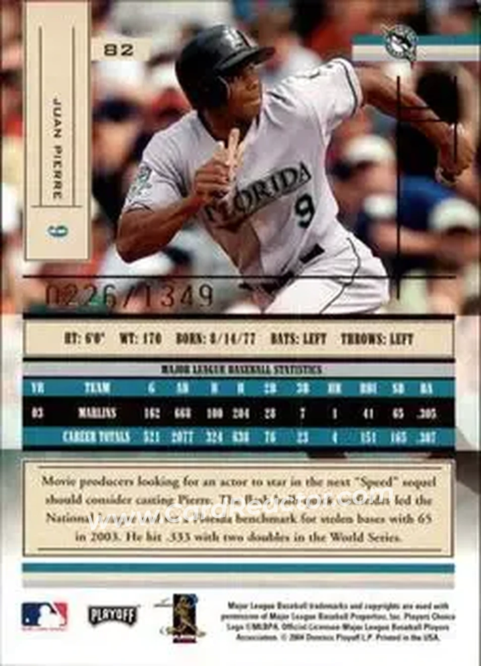 2004 Playoff Absolute Memorabilia #82 - Juan Pierre - Florida Marlins - Back
