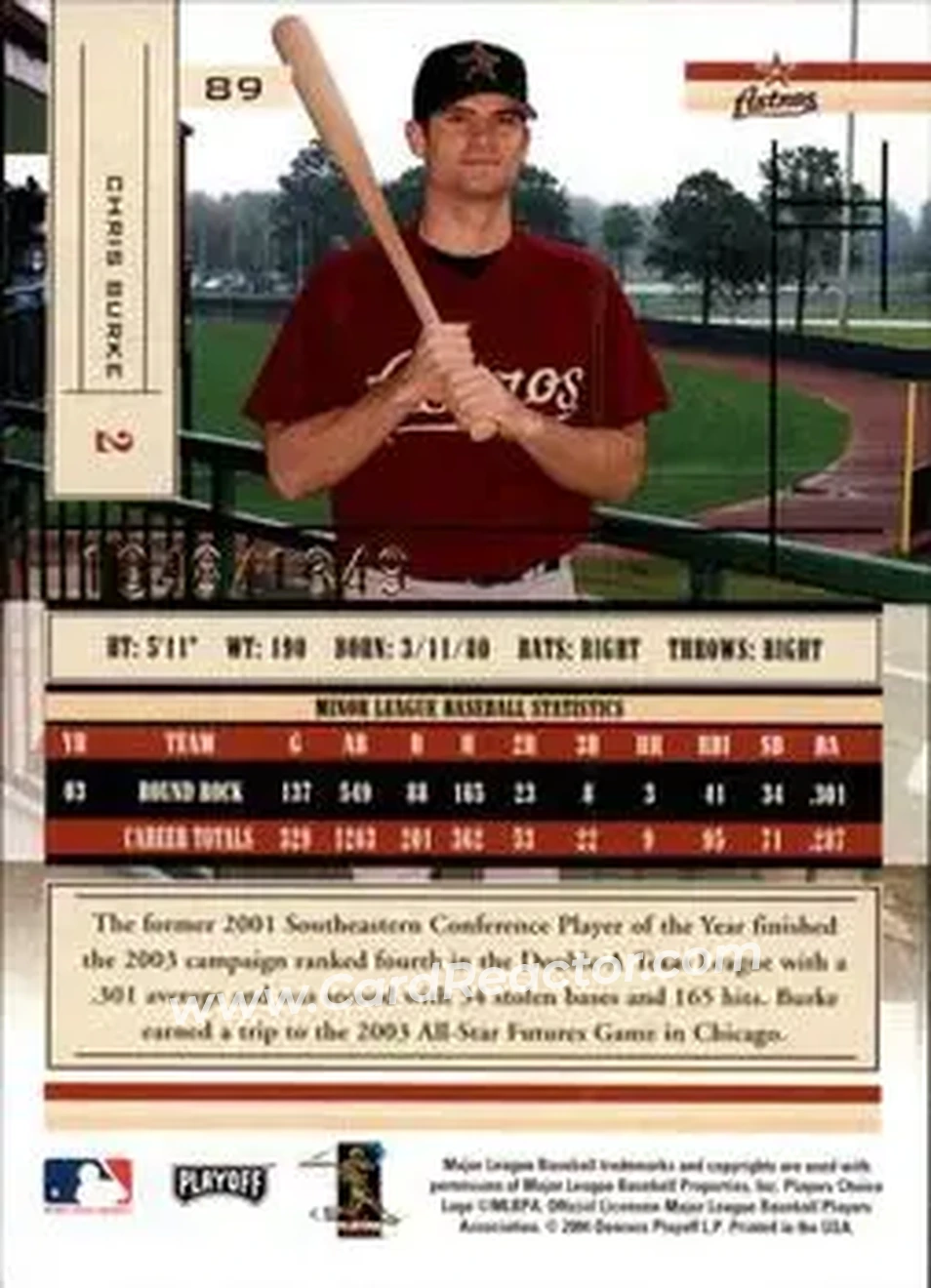 2004 Playoff Absolute Memorabilia #89 - Chris Burke - Houston Astros - Back 2004 Playoff Absolute Memorabilia #89 - Chris Burke - Houston Astros - Back