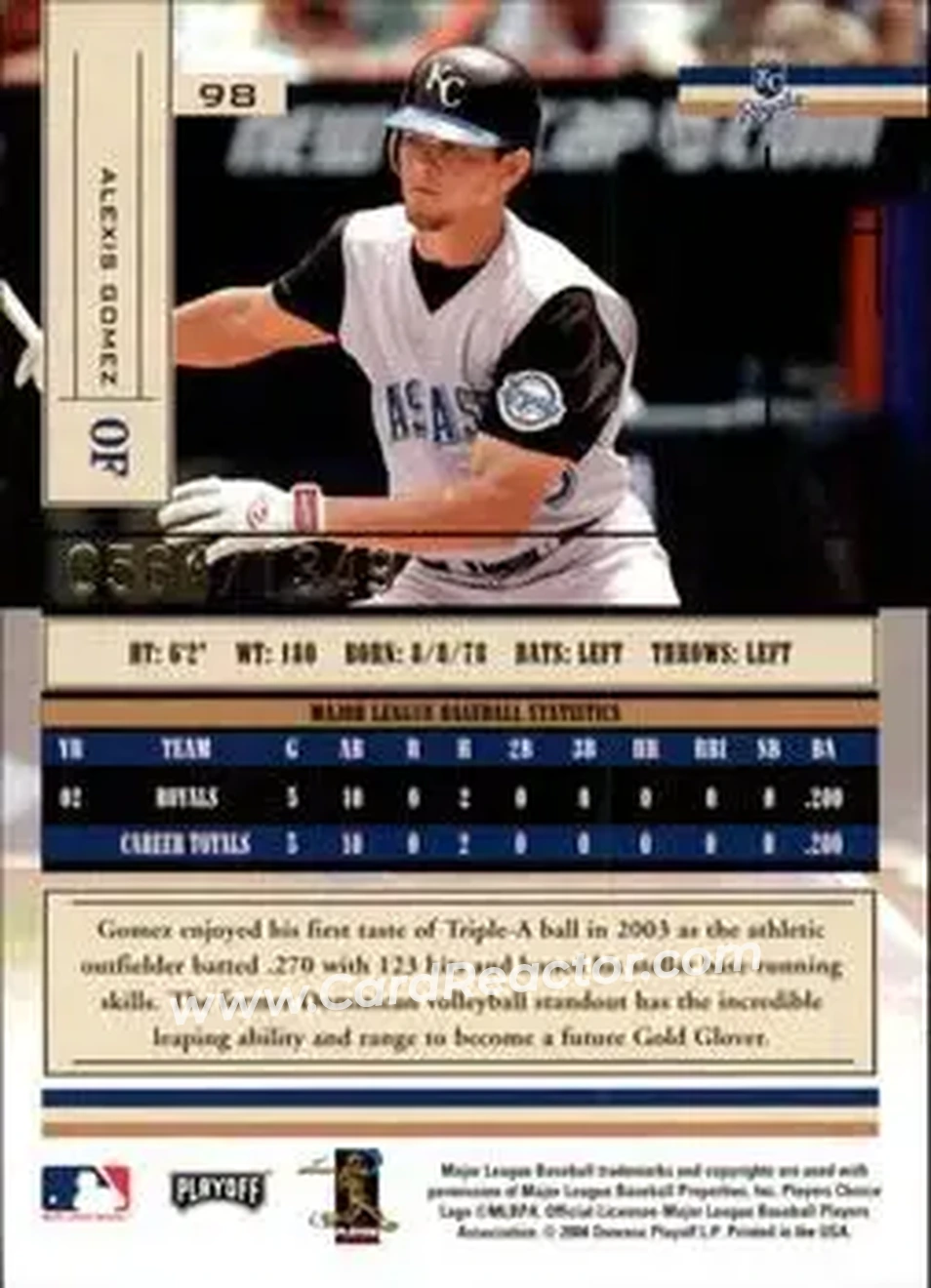 2004 Playoff Absolute Memorabilia #98 - Alexis Gomez - Kansas City Royals - Back