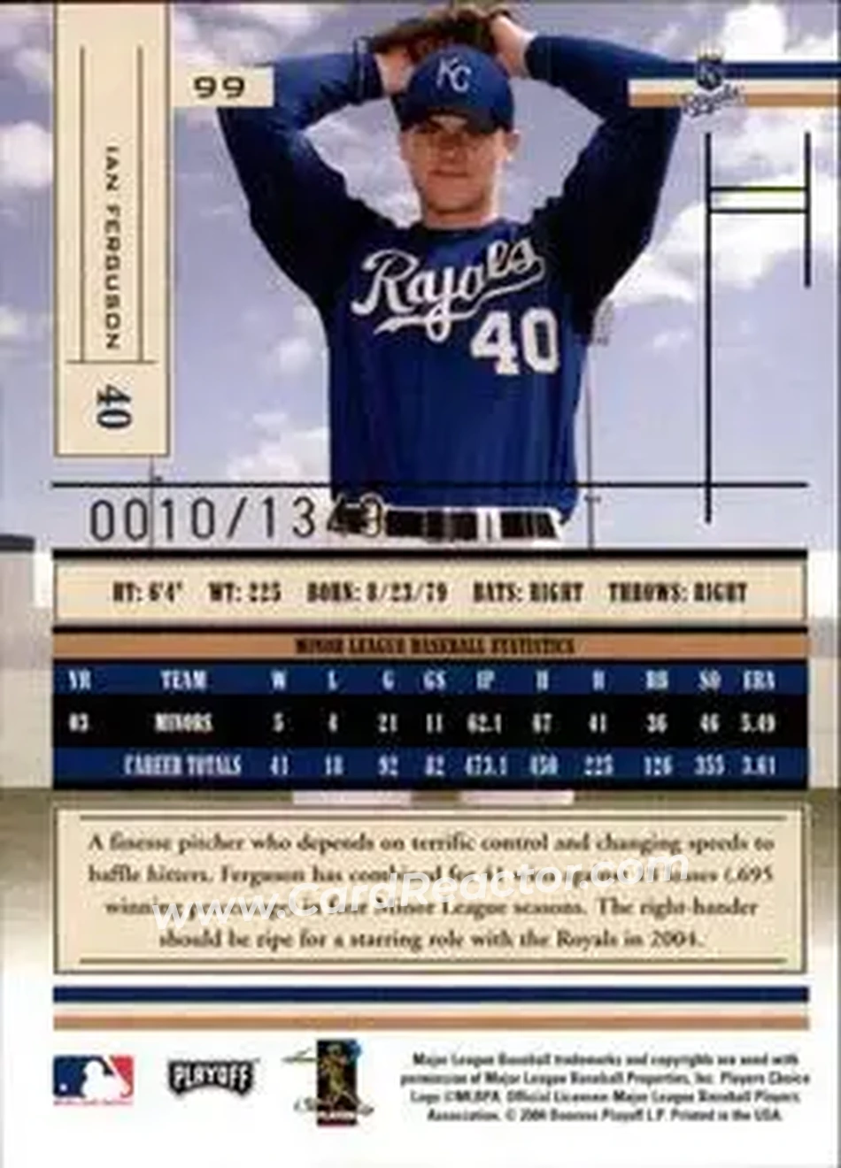 2004 Playoff Absolute Memorabilia #99 - Ian Ferguson - Kansas City Royals - Back