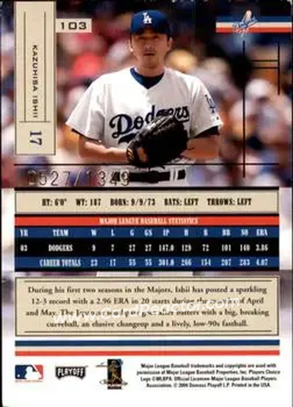 2004 Playoff Absolute Memorabilia #103 - Kazuhisa Ishii - Los Angeles Dodgers - Back