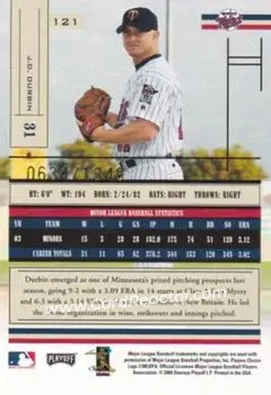 2004 Playoff Absolute Memorabilia #121 - J.D. Durbin - Minnesota Twins - Back