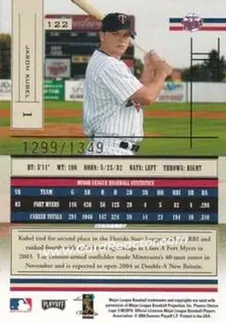 2004 Playoff Absolute Memorabilia #122 - Jason Kubel - Minnesota Twins - Back