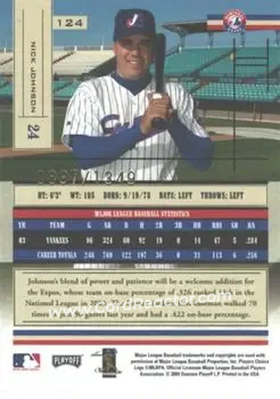 2004 Playoff Absolute Memorabilia #124 - Nick Johnson - Montreal Expos - Back