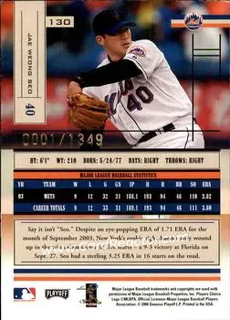 2004 Playoff Absolute Memorabilia #130 - Jae Seo - New York Mets - Back