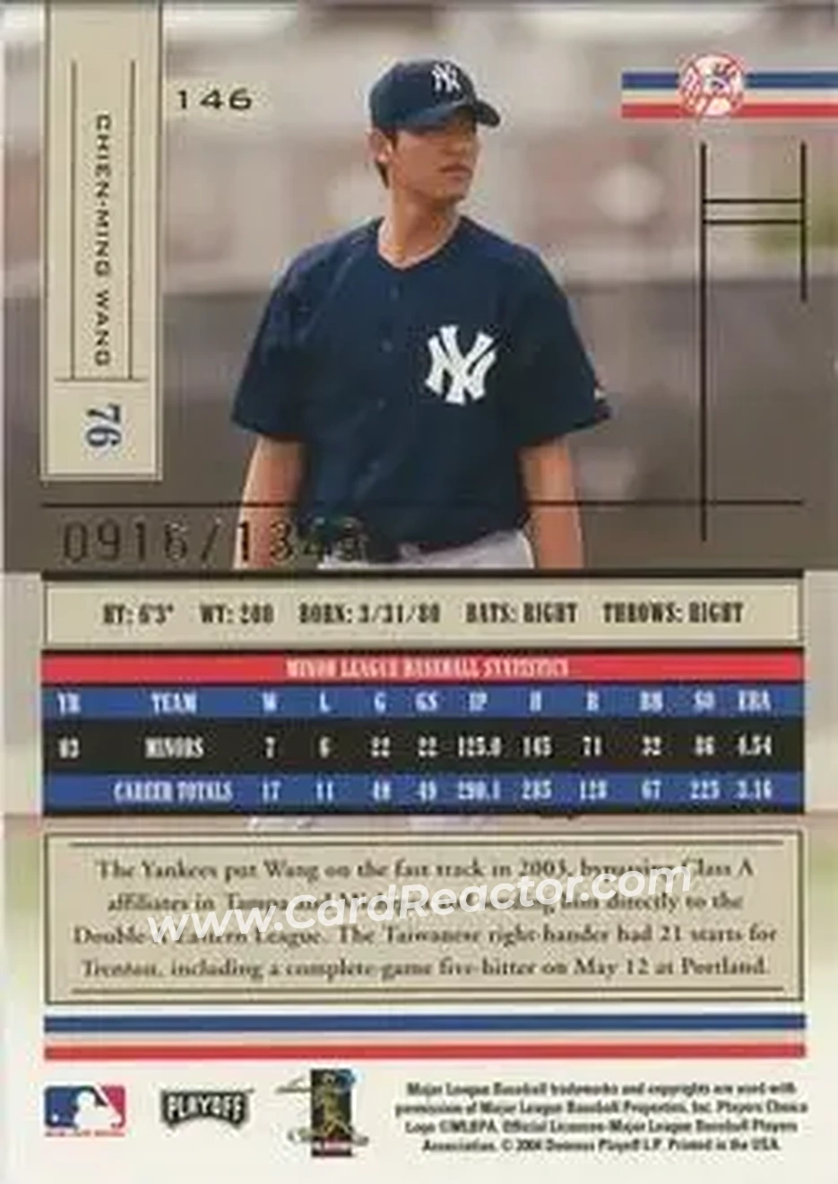 2004 Playoff Absolute Memorabilia #146 - Chien-Ming Wang - New York Yankees - Back