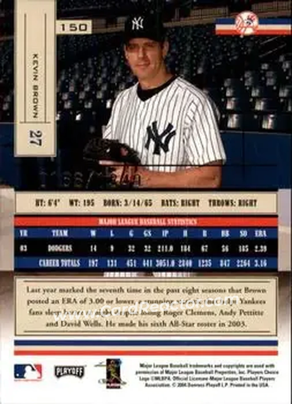 2004 Playoff Absolute Memorabilia #150 - Kevin Brown - New York Yankees - Back