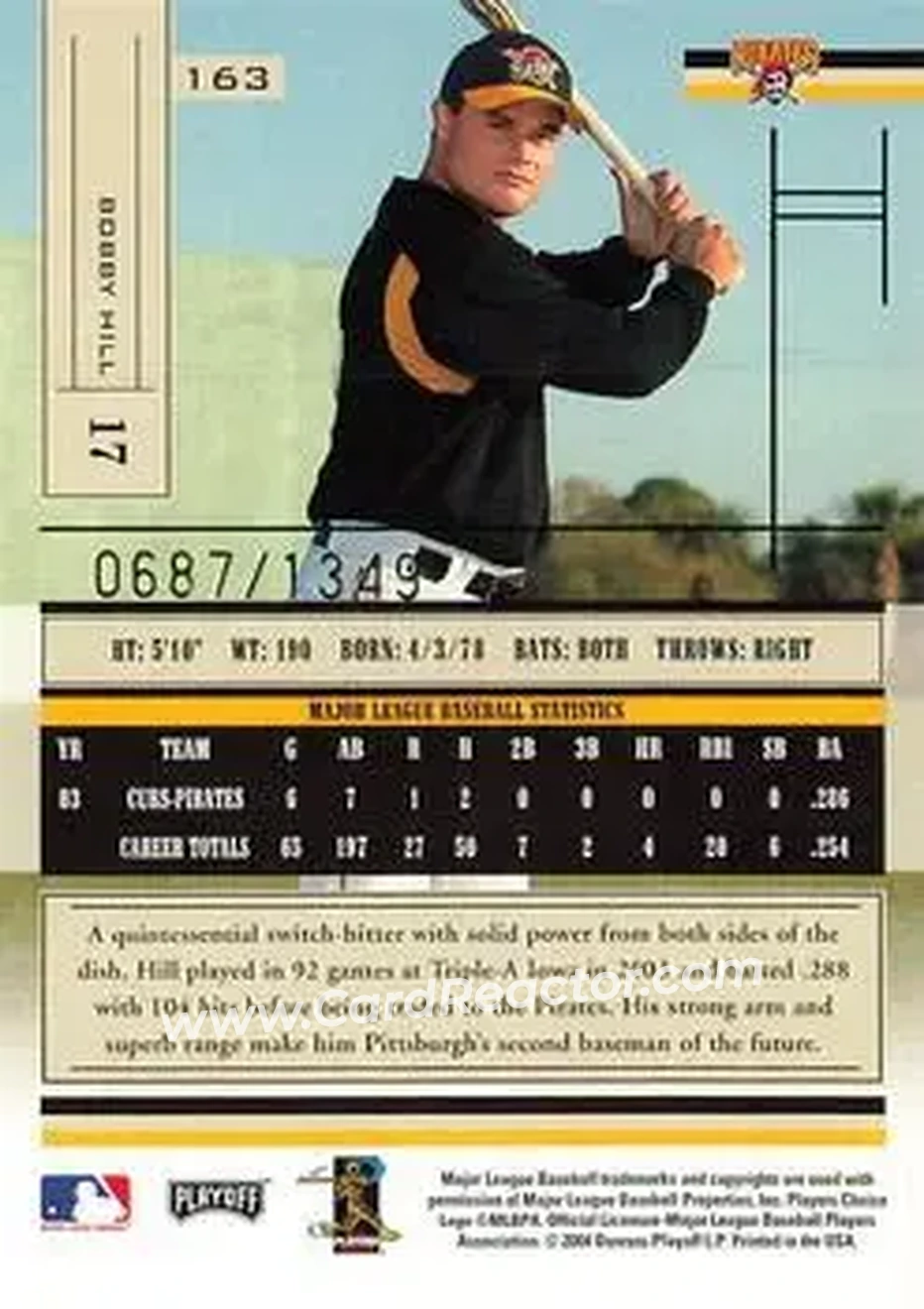 2004 Playoff Absolute Memorabilia #163 - Bobby Hill - Pittsburgh Pirates - Back