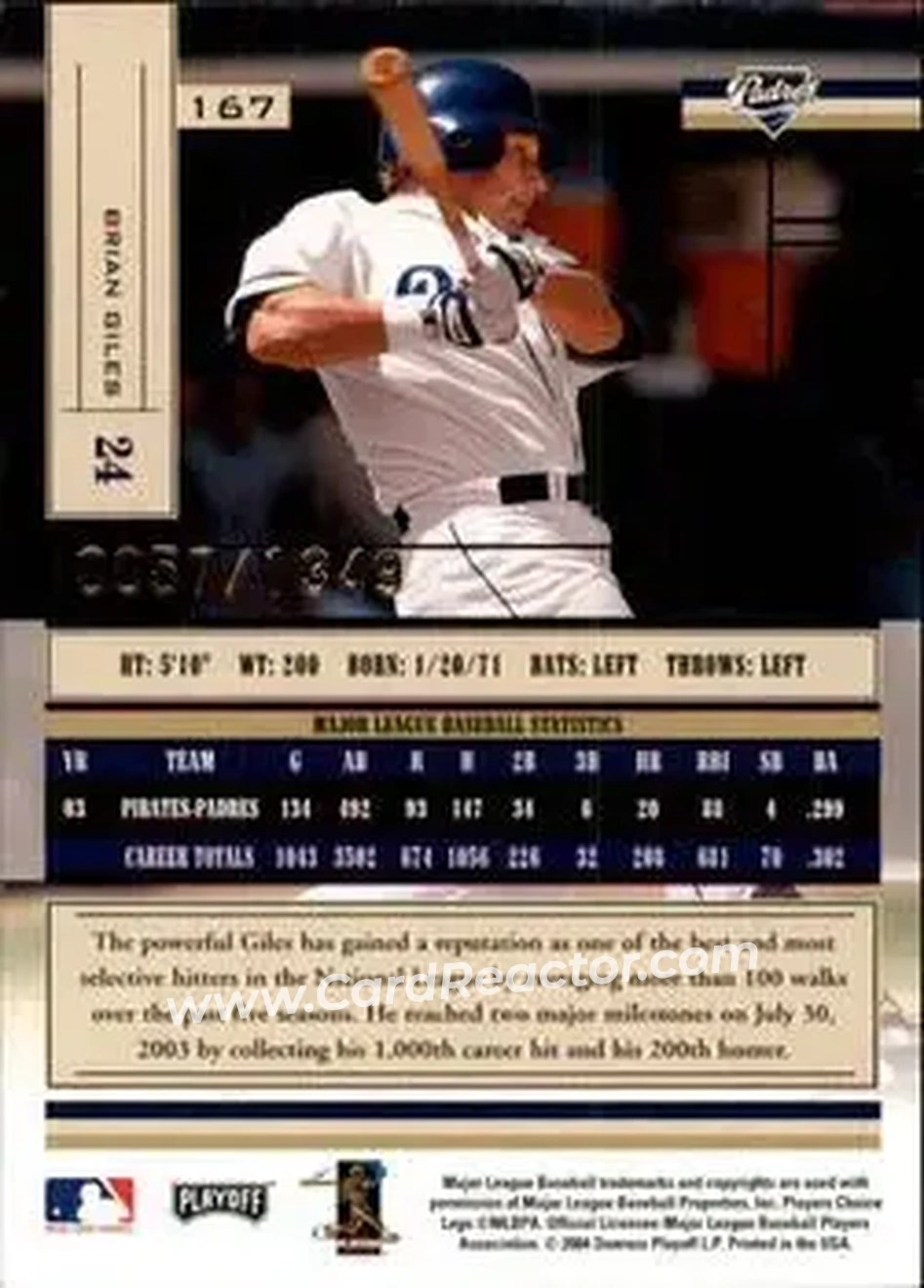 2004 Playoff Absolute Memorabilia #167 - Brian Giles - San Diego Padres - Back 2004 Playoff Absolute Memorabilia #167 - Brian Giles - San Diego Padres - Back