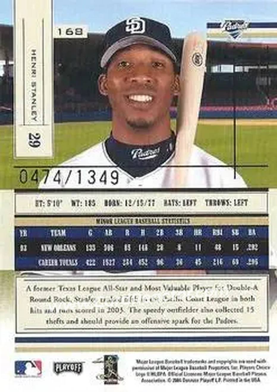 2004 Playoff Absolute Memorabilia #168 - Henri Stanley - San Diego Padres - Back