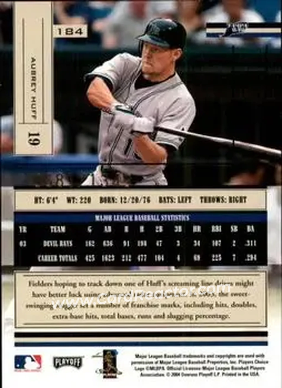 2004 Playoff Absolute Memorabilia #184 - Aubrey Huff - Tampa Bay Devil Rays - Back