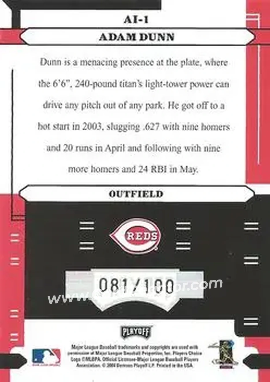 2004 Playoff Absolute Memorabilia - Absolutely Ink #AI-1 - Adam Dunn - Cincinnati Reds - Back