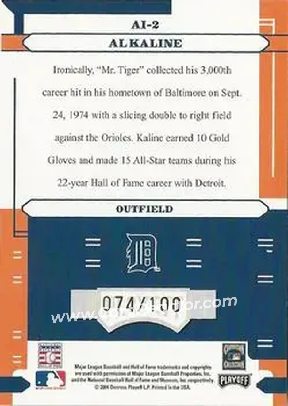 2004 Playoff Absolute Memorabilia - Absolutely Ink #AI-2 - Al Kaline - Detroit Tigers - Back