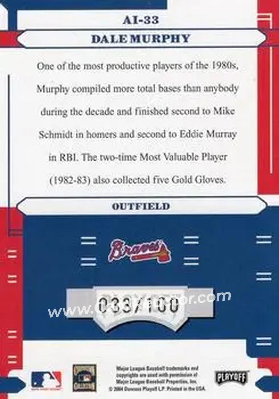 2004 Playoff Absolute Memorabilia - Absolutely Ink #AI-33 - Dale Murphy - Atlanta Braves - Back