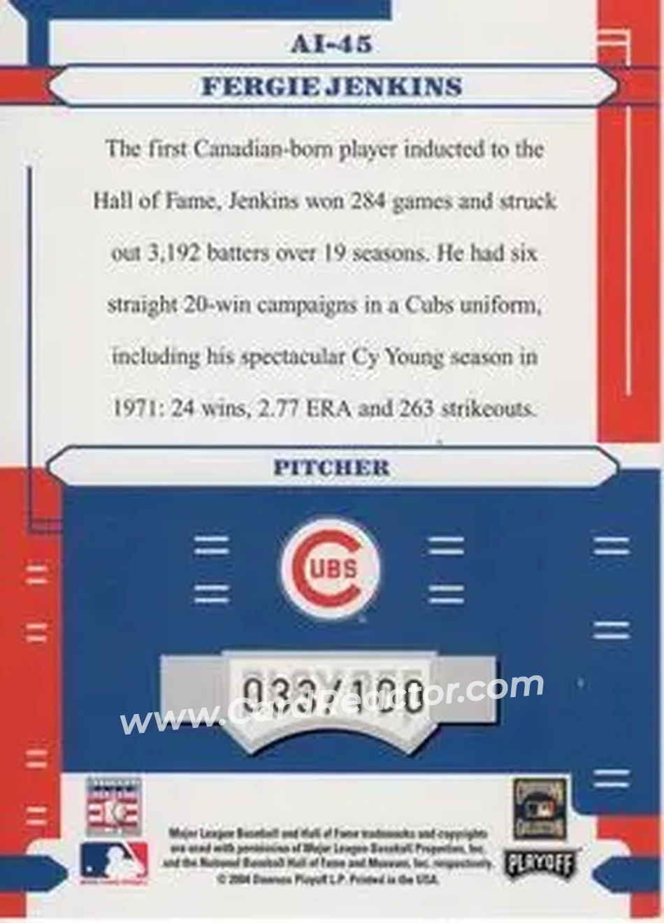 2004 Playoff Absolute Memorabilia - Absolutely Ink #AI-45 - Ferguson Jenkins - Chicago Cubs - Back