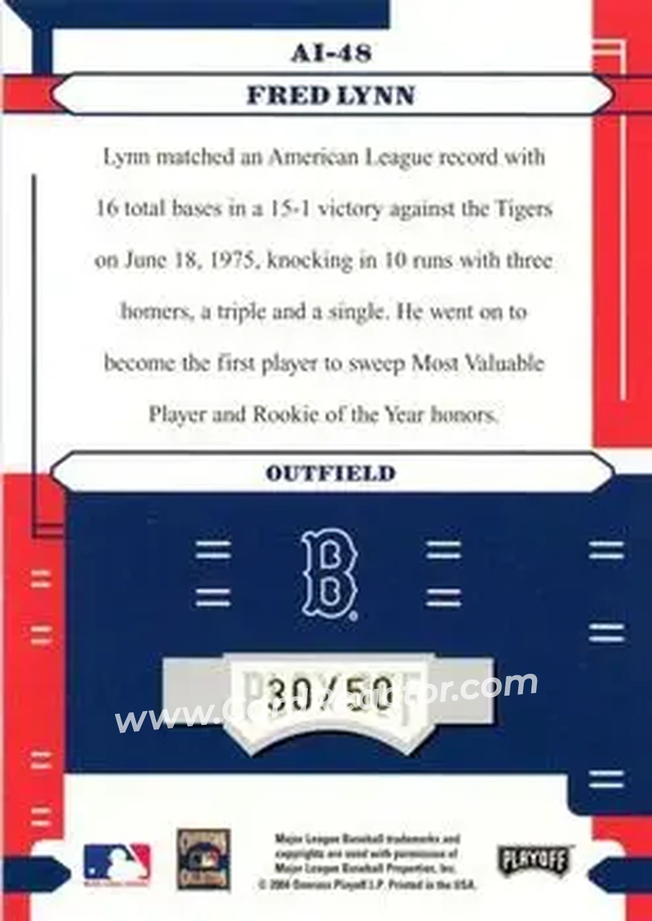 2004 Playoff Absolute Memorabilia - Absolutely Ink #AI-48 - Fred Lynn - Boston Red Sox - Back