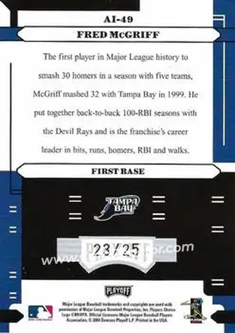 2004 Playoff Absolute Memorabilia - Absolutely Ink #AI-49 - Fred McGriff - Tampa Bay Devil Rays - Back