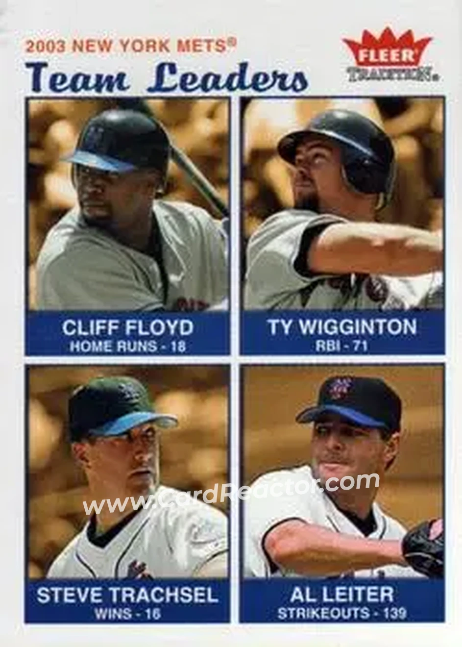 2004 Fleer Tradition #29 - Cliff Floyd - Ty Wigginton - Steve Trachsel - Al Leiter - New York Mets - Front