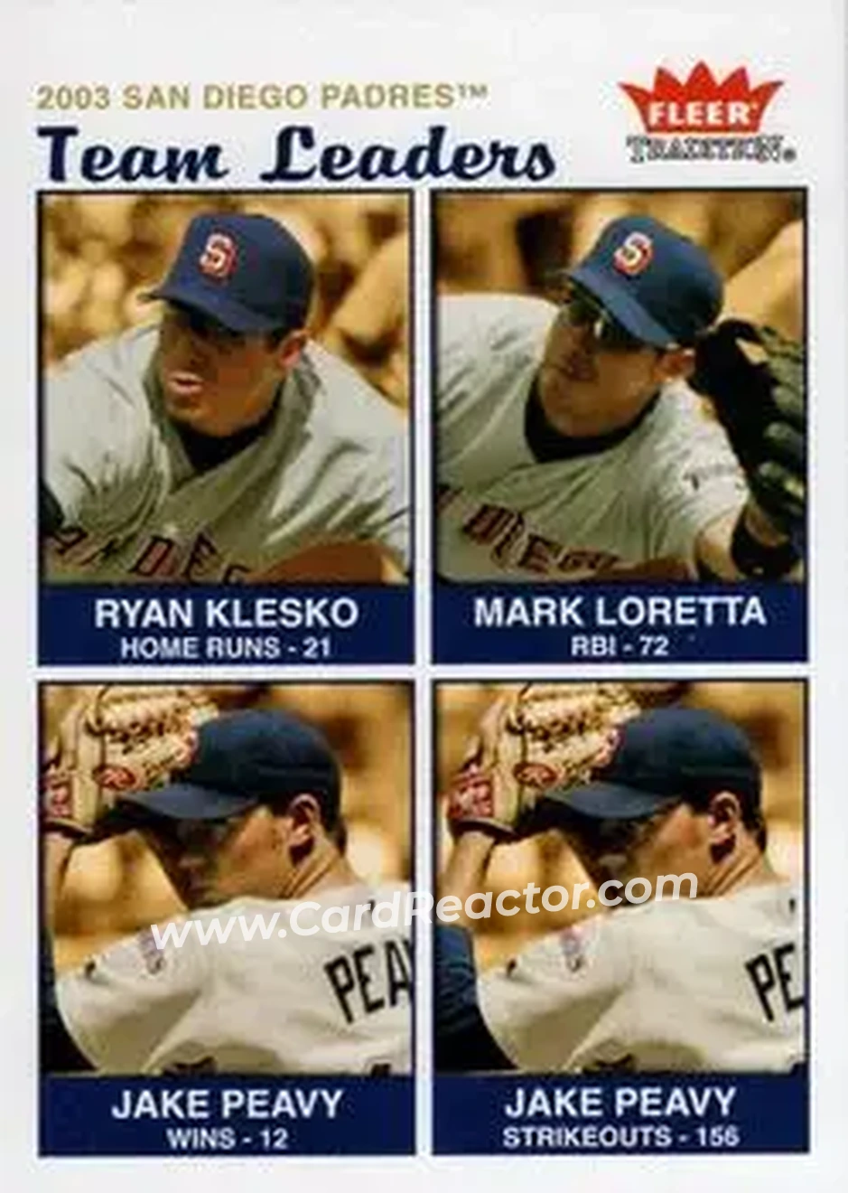 2004 Fleer Tradition #34 - Ryan Klesko - Mark Loretta - Jake Peavy - San Diego Padres - Front