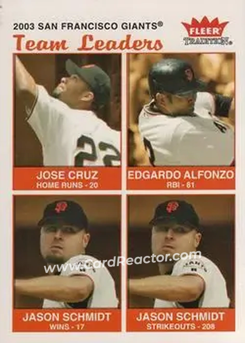 2004 Fleer Tradition #35 - Jose Cruz - Edgardo Alfonzo - Jason Schmidt - San Francisco Giants - Front