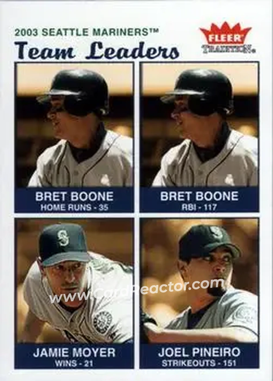 2004 Fleer Tradition #36 - Bret Boone - Jamie Moyer - Joel Pineiro - Seattle Mariners - Front