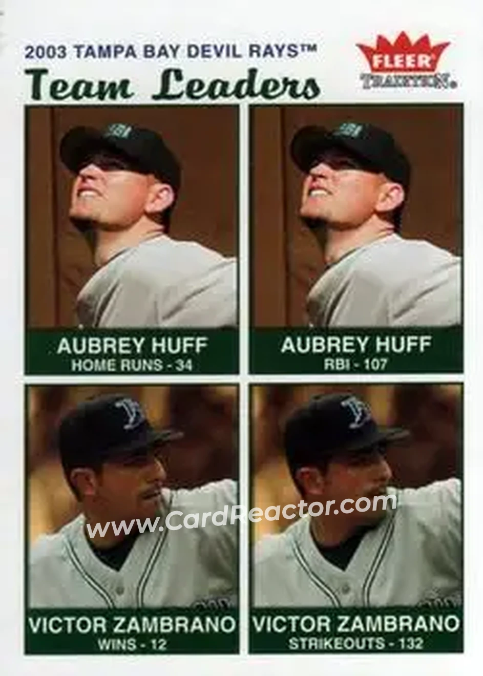 2004 Fleer Tradition #38 - Aubrey Huff - Victor Zambrano - Tampa Bay Devil Rays - Front
