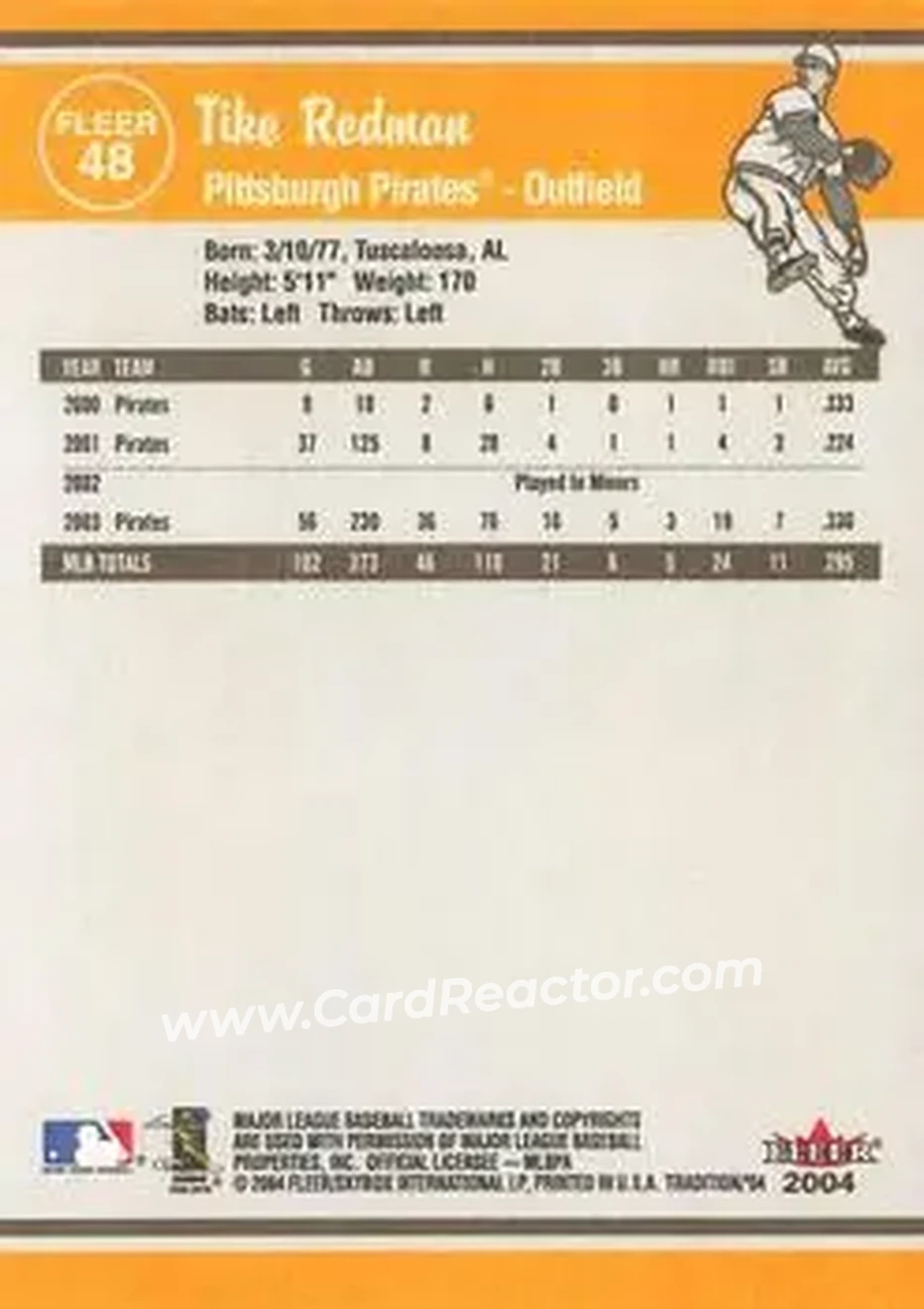 2004 Fleer Tradition #48 - Tike Redman - Pittsburgh Pirates - Back 2004 Fleer Tradition #48 - Tike Redman - Pittsburgh Pirates - Back