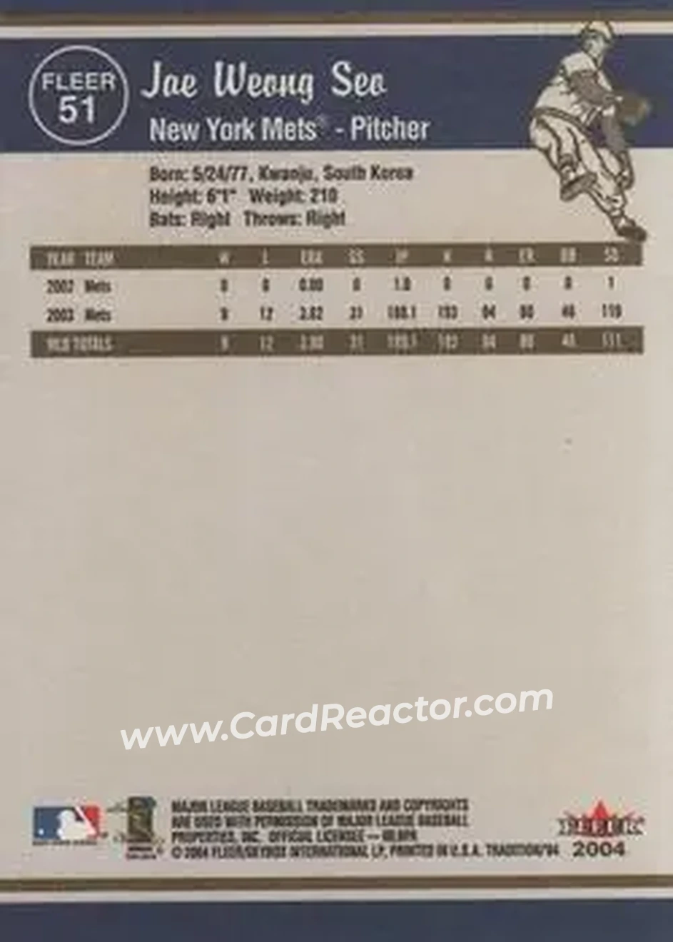 2004 Fleer Tradition #51 - Jae Seo - New York Mets - Back