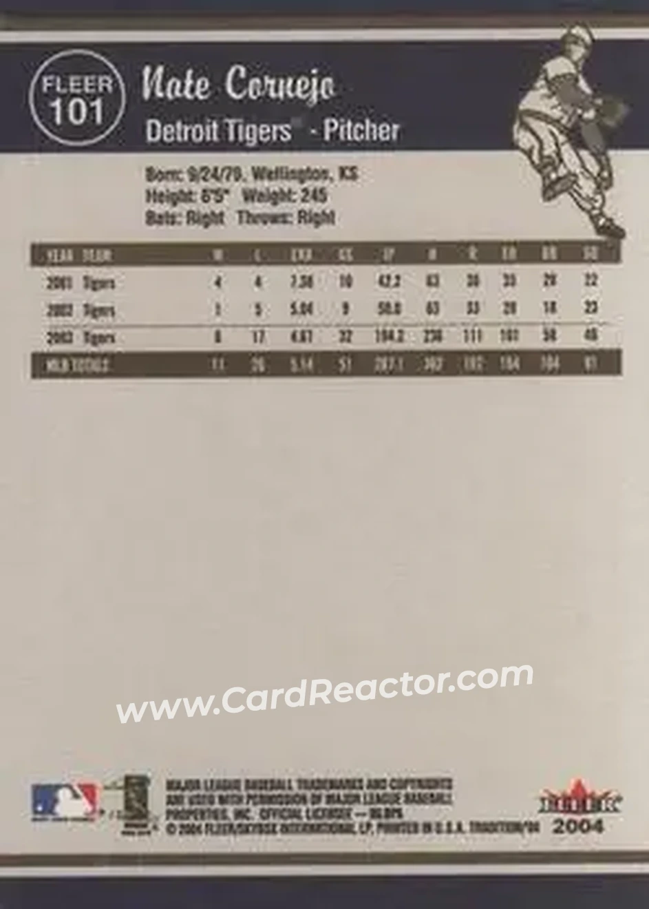 2004 Fleer Tradition #101 - Nate Cornejo - Detroit Tigers - Back 2004 Fleer Tradition #101 - Nate Cornejo - Detroit Tigers - Back