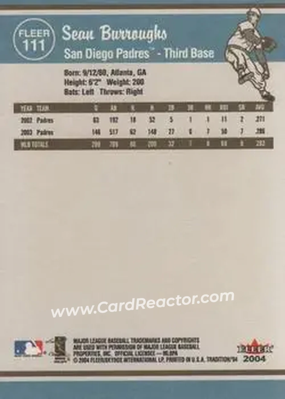 2004 Fleer Tradition #111 - Sean Burroughs - San Diego Padres - Back