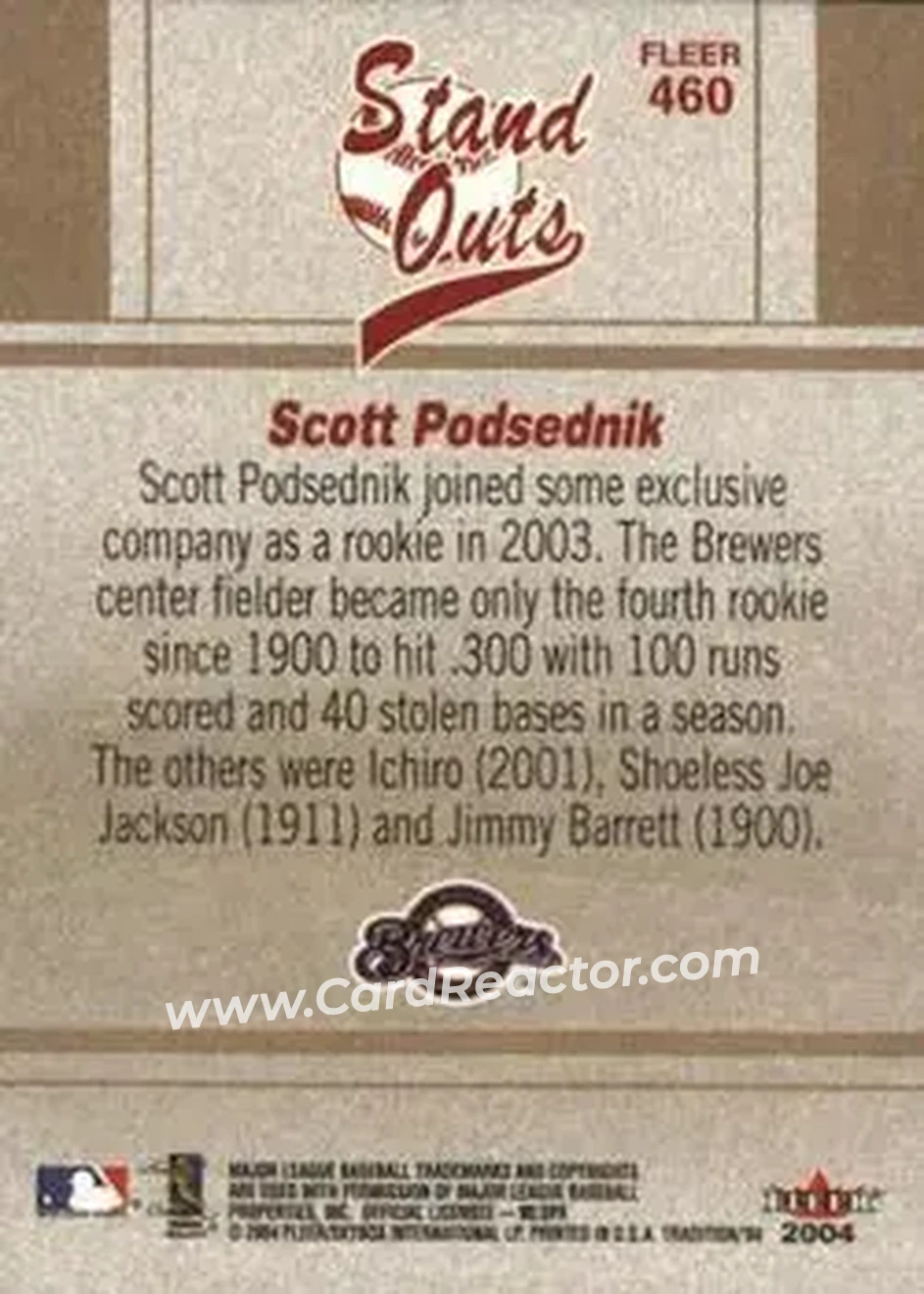 2004 Fleer Tradition #460 - Scott Podsednik - Milwaukee Brewers - Back