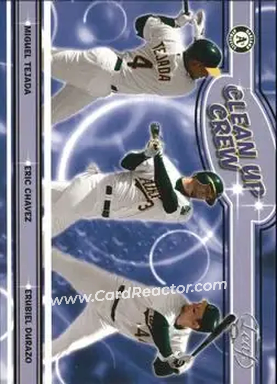 2004 Leaf - Clean Up Crew #CC-10 - Miguel Tejada - Erubiel Durazo - Eric Chavez - Oakland Athletics - Front