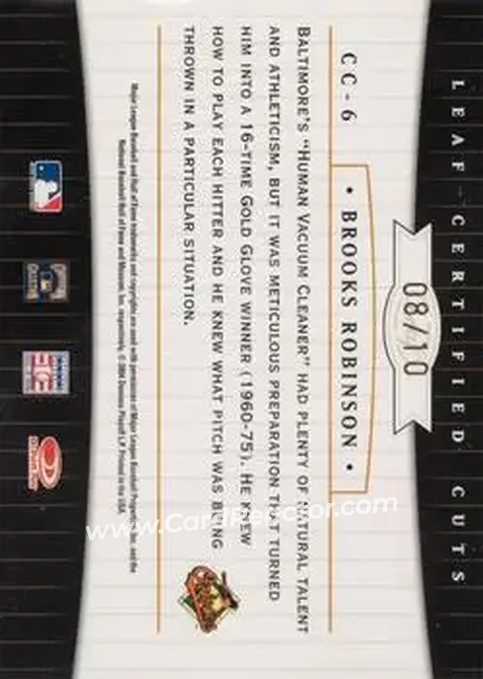 2004 Leaf Certified Cuts - Check Signature Blue #CC-6 - Brooks Robinson - Baltimore Orioles - Back 2004 Leaf Certified Cuts - Check Signature Blue #CC-6 - Brooks Robinson - Baltimore Orioles - Back