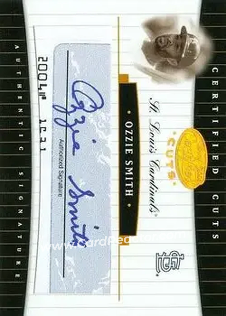 2004 Leaf Certified Cuts - Check Signature Blue #CC-24 - Ozzie Smith - St. Louis Cardinals - Front