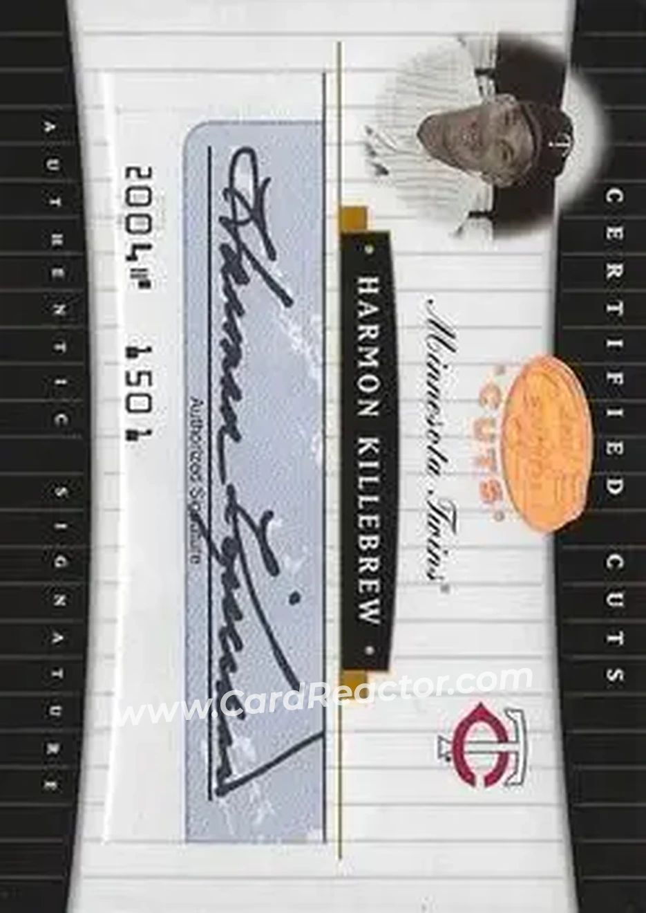 2004 Leaf Certified Cuts - Check Signature Blue #CC-34 - Harmon Killebrew - Minnesota Twins - Front 2004 Leaf Certified Cuts - Check Signature Blue #CC-34 - Harmon Killebrew - Minnesota Twins - Front