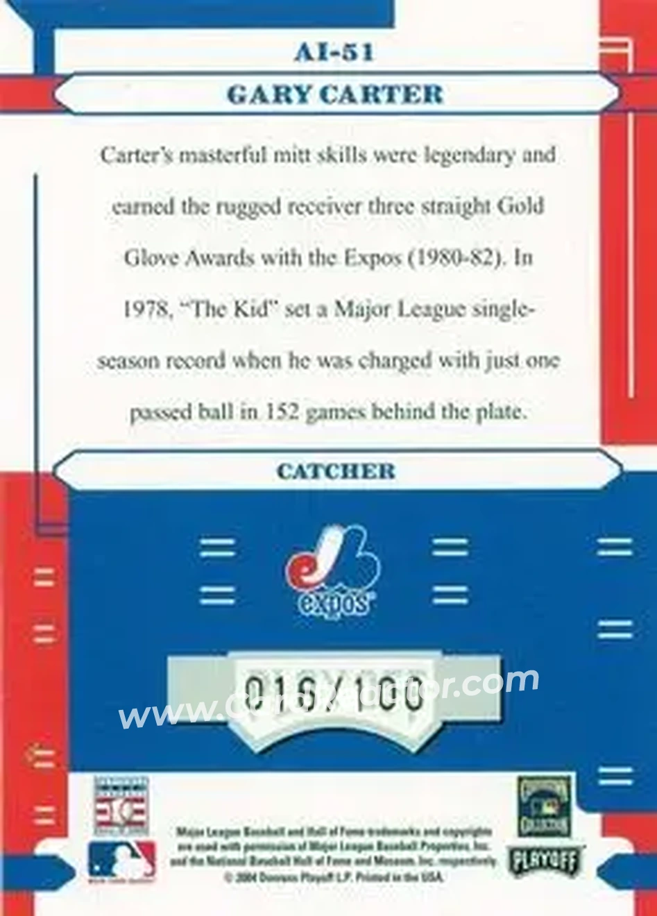 2004 Playoff Absolute Memorabilia - Absolutely Ink #AI-51 - Gary Carter - Montreal Expos - Back