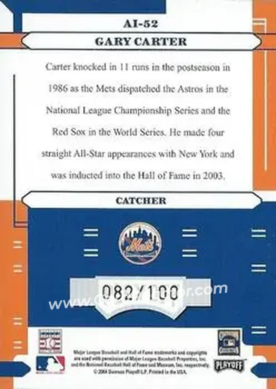 2004 Playoff Absolute Memorabilia - Absolutely Ink #AI-52 - Gary Carter - New York Mets - Back