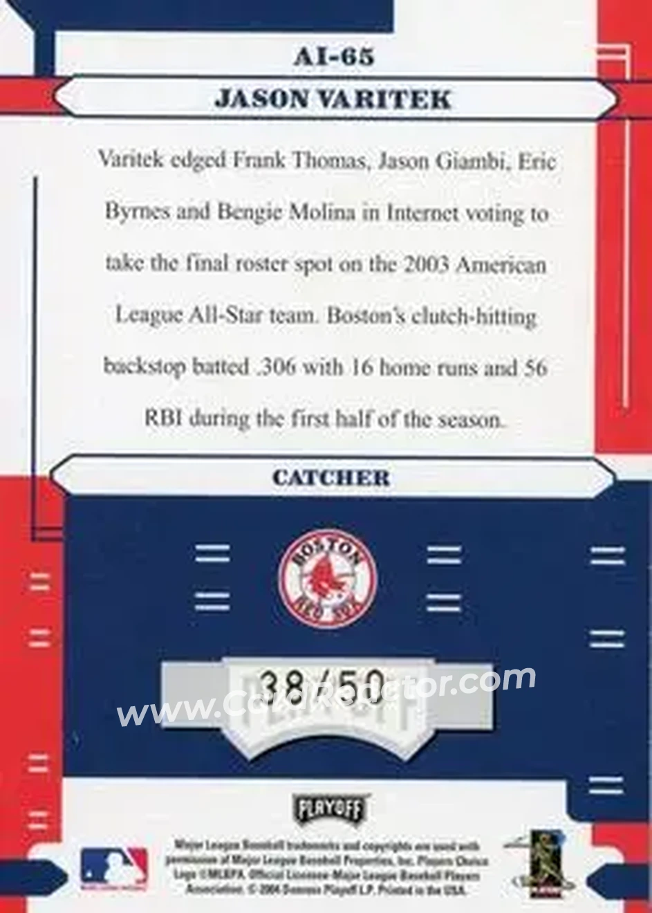 2004 Playoff Absolute Memorabilia - Absolutely Ink #AI-65 - Jason Varitek - Boston Red Sox - Back