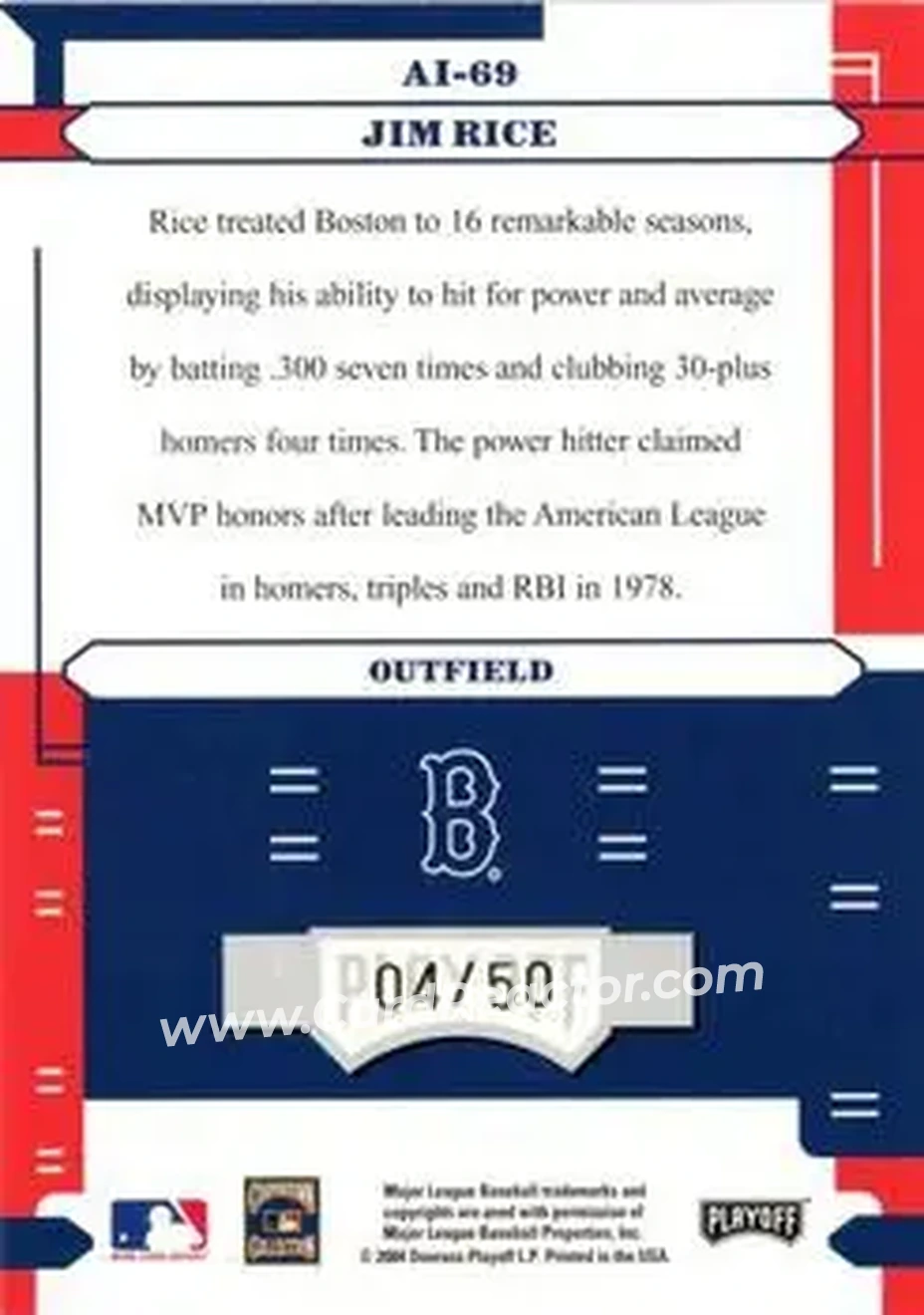 2004 Playoff Absolute Memorabilia - Absolutely Ink #AI-69 - Jim Rice - Boston Red Sox - Back 2004 Playoff Absolute Memorabilia - Absolutely Ink #AI-69 - Jim Rice - Boston Red Sox - Back